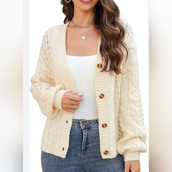 New with tags! Missky Womens 2XL cream acrylic knit button up cardigan sweater - Picture 1 of 7